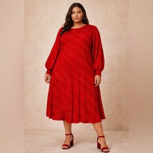 Ming Wang Striking Red Long Sleeve Dress
